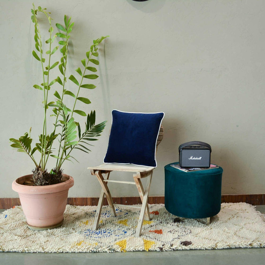 Navy Blue White pippin Cotton Velvet Cushion Cover