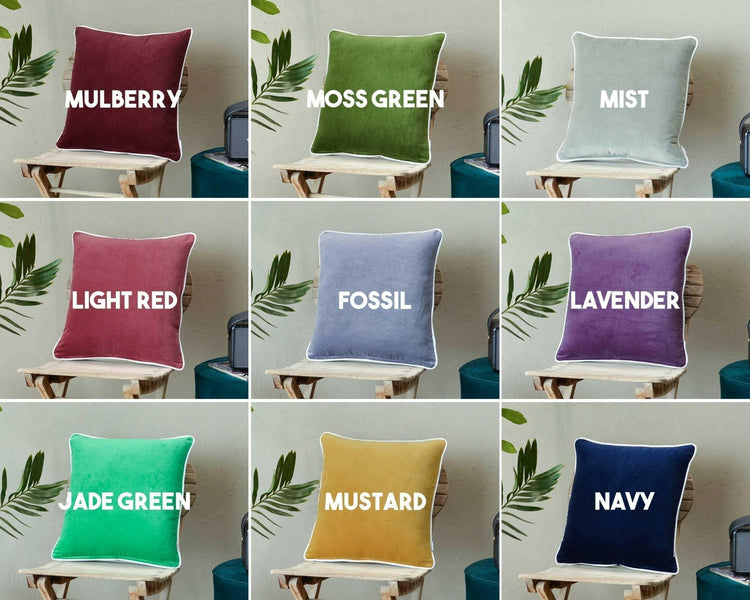 Mist White piping Cotton Velvet Cushion Cover
